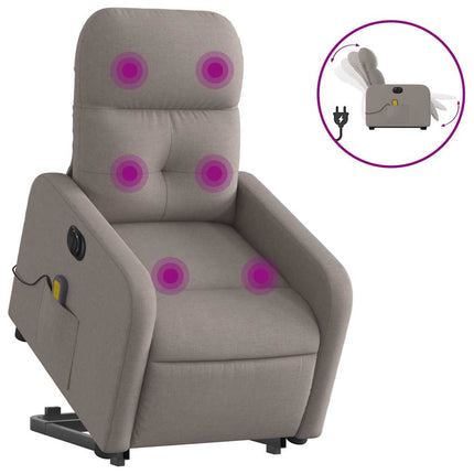 Elektrisk massagefåtölj med uppresningshjälp taupe tyg
