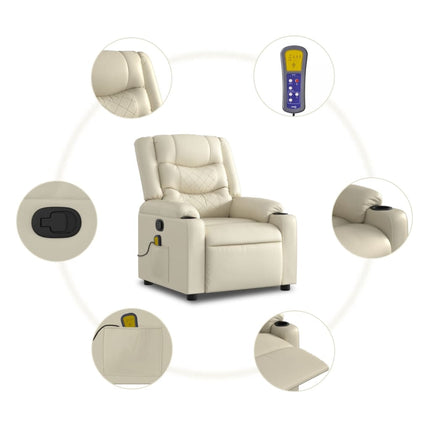 Massagefåtölj krämfärgad konstläder