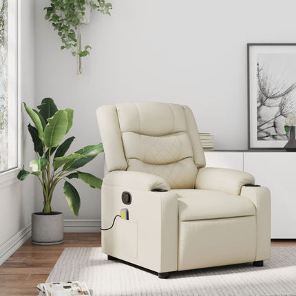 Massagefåtölj krämfärgad konstläder