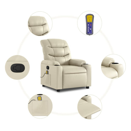Massagefåtölj krämfärgad konstläder