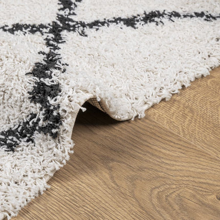 Ryamatta PAMPLONA lång lugg modern gräddvit & svart 100x200 cm
