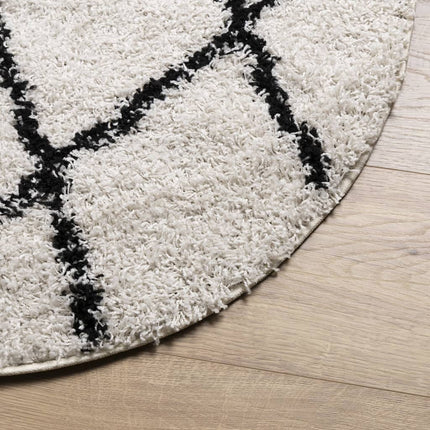 Ryamatta PAMPLONA lång lugg modern gräddvit & svart Ø 120 cm