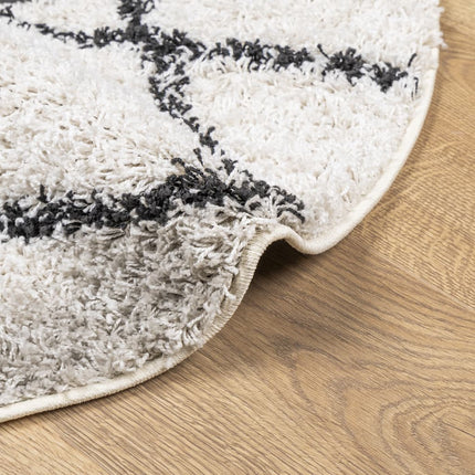 Ryamatta PAMPLONA lång lugg modern gräddvit & svart Ø 120 cm