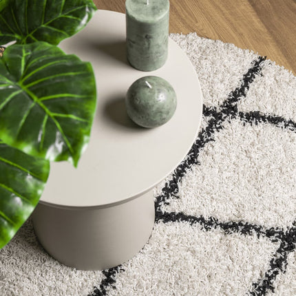 Ryamatta PAMPLONA lång lugg modern gräddvit & svart Ø 120 cm