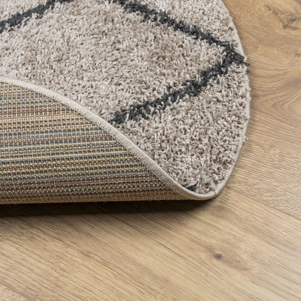 Ryamatta PAMPLONA lång lugg modern beige & antracit Ø 100 cm