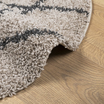 Ryamatta PAMPLONA lång lugg modern beige & antracit Ø 100 cm