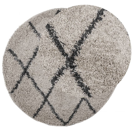 Ryamatta PAMPLONA lång lugg modern beige & antracit Ø 120 cm