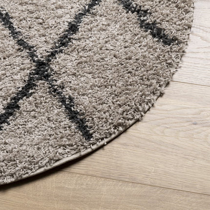 Ryamatta PAMPLONA lång lugg modern beige & antracit Ø 120 cm