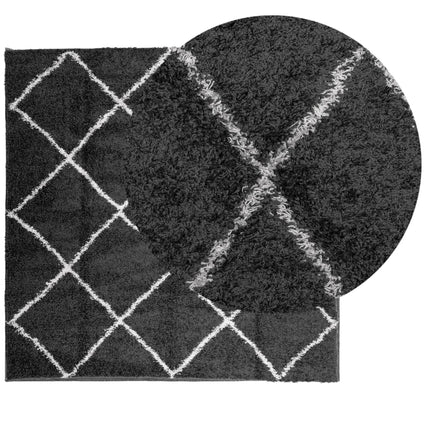 Ryamatta PAMPLONA lång lugg modern svart & gräddvit 120x120 cm