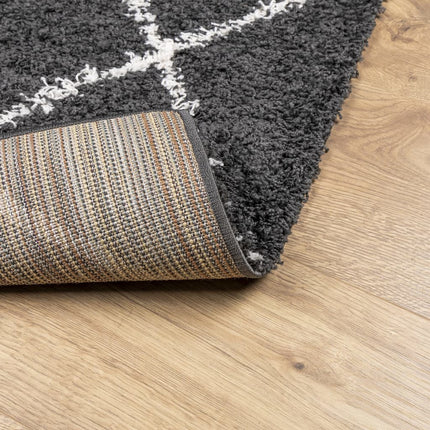 Ryamatta PAMPLONA lång lugg modern svart & gräddvit 120x120 cm