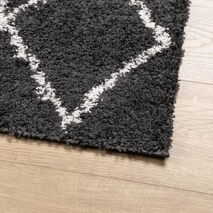 Ryamatta PAMPLONA lång lugg modern svart & gräddvit 120x170 cm