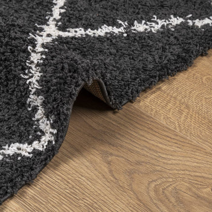 Ryamatta PAMPLONA lång lugg modern svart & gräddvit 120x170 cm