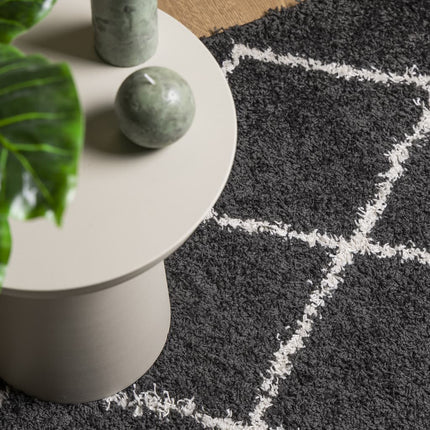 Ryamatta PAMPLONA lång lugg modern svart & gräddvit 120x170 cm