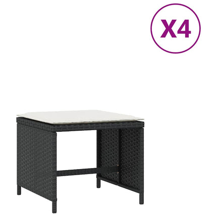 Trädgårdspallar med dynor 4 st svart 41x41x36 cm konstrotting