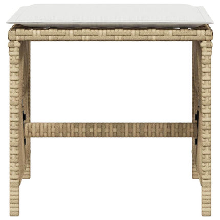 Trädgårdspallar med dynor 4 st beige 41x41x36 cm konstrotting