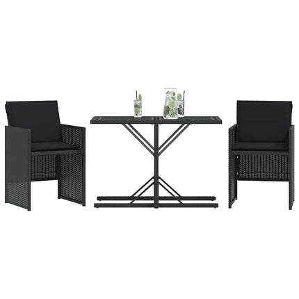 Caféset med dynor 3 delar svart konstrotting