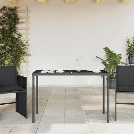 Trädgårdsbord med glasskiva svart 115x54x74 cm konstrotting