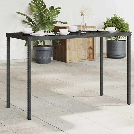 Trädgårdsbord med glasskiva svart 115x54x74 cm konstrotting