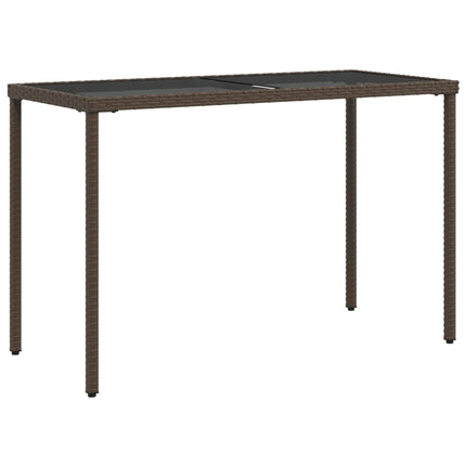 Trädgårdsbord med glasskiva brun 115x54x74 cm konstrotting