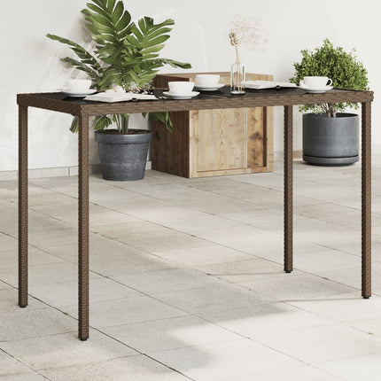 Trädgårdsbord med glasskiva brun 115x54x74 cm konstrotting