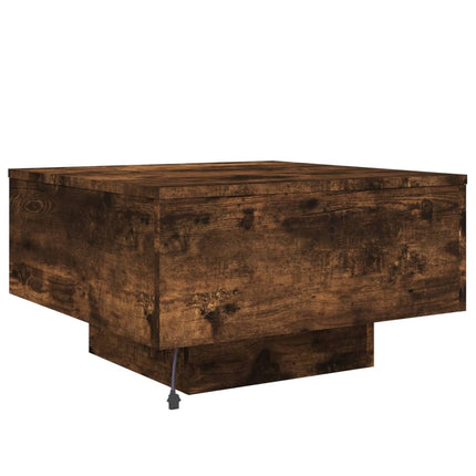 Soffbord med LED rökfärgad ek 55x55x31 cm