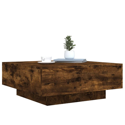 Soffbord med LED rökfärgad ek 80x80x31 cm