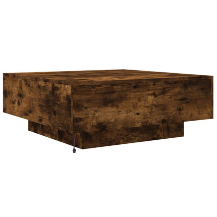 Soffbord med LED rökfärgad ek 80x80x31 cm