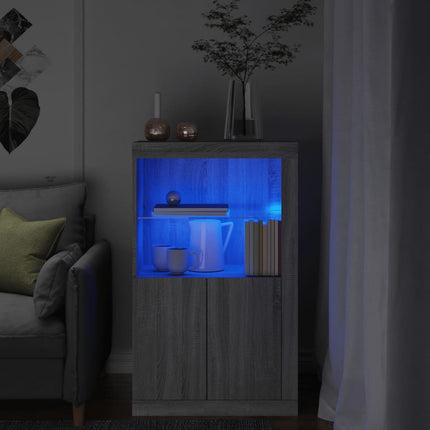 Sidoskåp med LED-lampor grå sonoma konstruerat trä