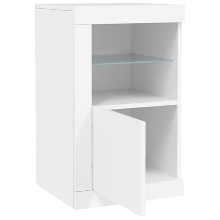 Sidoskåp med LED-lampor vit konstruerat trä