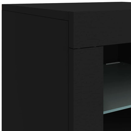 Sidoskåp med LED-lampor svart konstruerat trä
