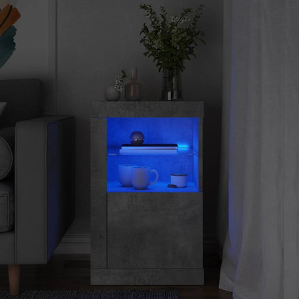 Sidoskåp med LED-lampor betonggrå konstruerat trä