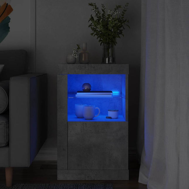 Sidoskåp med LED-lampor betonggrå konstruerat trä