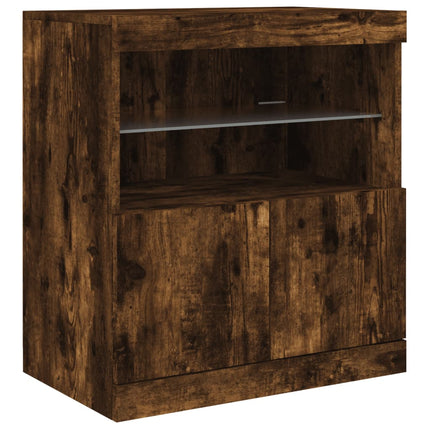 Skänk med LED-belysning rökfärgad ek 60x37x67 cm