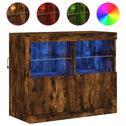Skänk med LED-belysning rökfärgad ek 81x37x67 cm
