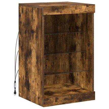 Skänk med LED-belysning rökfärgad ek 41x37x67 cm