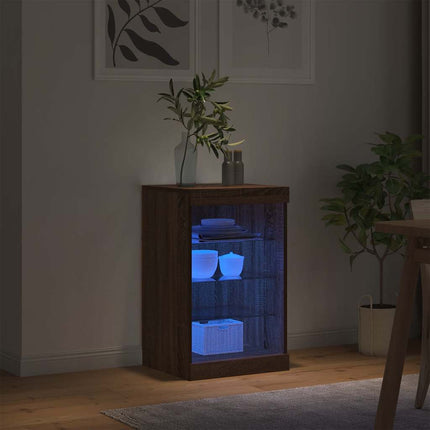 Skänk med LED-belysning brun ek 41x37x67 cm
