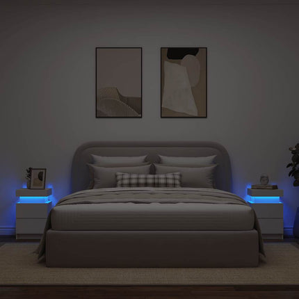 Sängbord med LED 2 st vit 35x39x55 cm