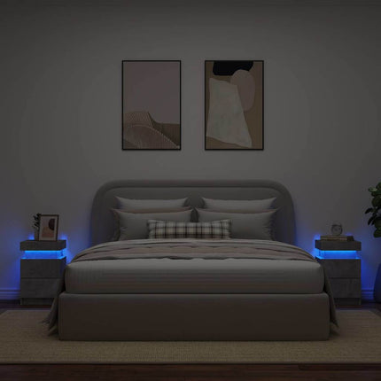 Sängbord med LED-lampor 2 st betonggrå 35x39x55 cm