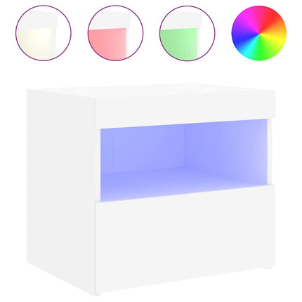 Sängbord med LED vit 50x40x45 cm