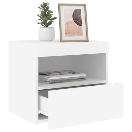 Sängbord med LED vit 50x40x45 cm