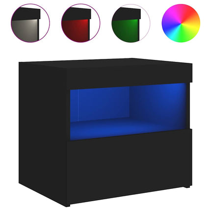 Sängbord med LED-lampor svart 50x40x45 cm