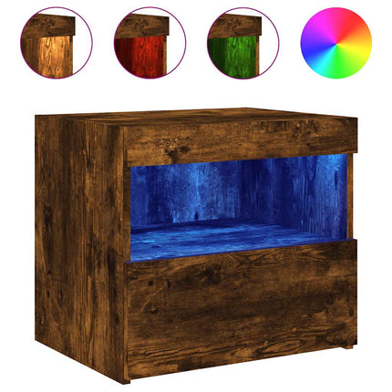 Sängbord med LED-lampor 2 st rökfärgad ek 50x40x45 cm