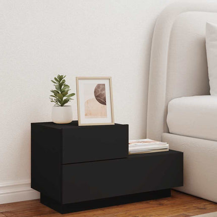 Sängbord med LED-belysning svart 70x36x40,5 cm