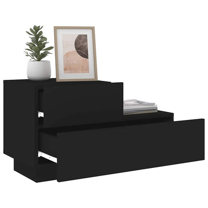 Sängbord med LED-belysning svart 70x36x40,5 cm