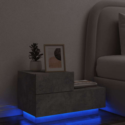Sängbord med LED-lampor betonggrå 70x36x40,5 cm