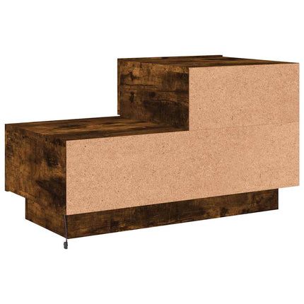 Sängbord med LED-lampor rökfärgad ek 70x36x40,5 cm