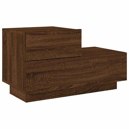 Sängbord med LED-lampor brun ek 70x36x40,5 cm