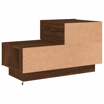 Sängbord med LED-lampor brun ek 70x36x40,5 cm