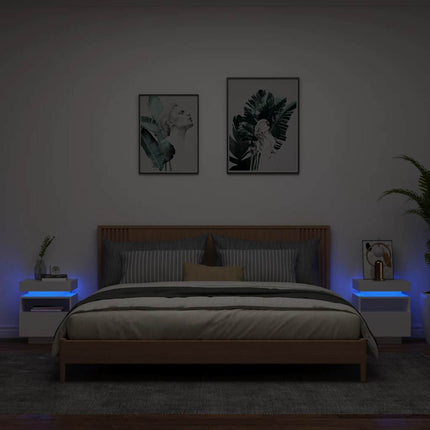 Sängbord med LED-belysning 2 st vit 40x39x48,5 cm