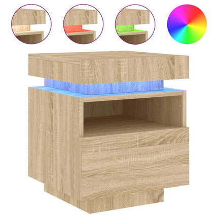 Sängbord med LED-belysning sonoma-ek 40x39x48,5 cm